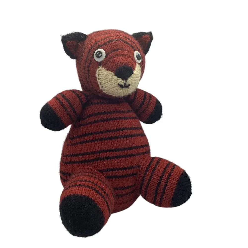 Vtg Hand Knitted Clawdia the Tiger‎ Cuddly Plush Stuffed Animal Wool Blend 13